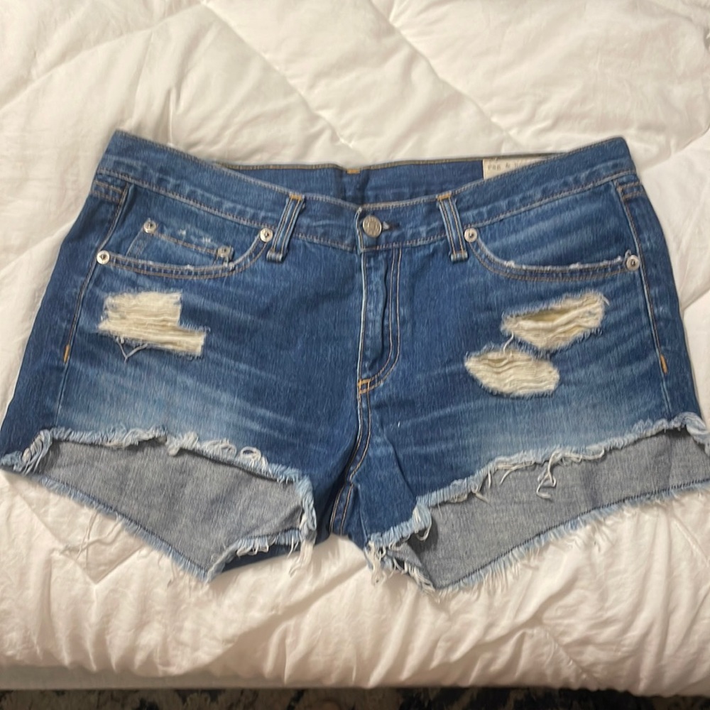 rag & bone Blue Distressed Denim Jean Shorts